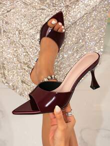 Sexy Patent Leather Burgundy High Heels, Elegant Stiletto Heels Ladies Summer Sandals, Suitable For Banquets, Parties, Daily Commute And Office - Burgundy - View 1