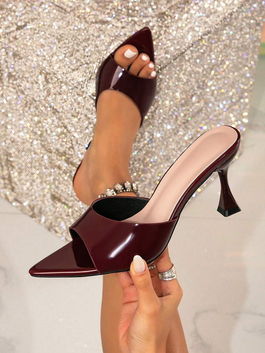 Sexy Patent Leather Burgundy High Heels, Elegant Stiletto Heels Ladies Summer Sandals, Suitable For Banquets, Parties, Daily Commute And Office - Burgundy - View 1