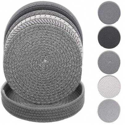10 Inch Heat Resistant Trivets, 5 Pcs Pot Holders And Hot Pads Set With Storage Basket, Countertop Protectors For Hot Pots, Pans, Dishes