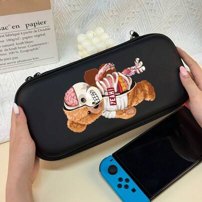 Plush Bear Crystal Decor /Switch 2 Game Console Carrying Case, Holds Console And Game Cards