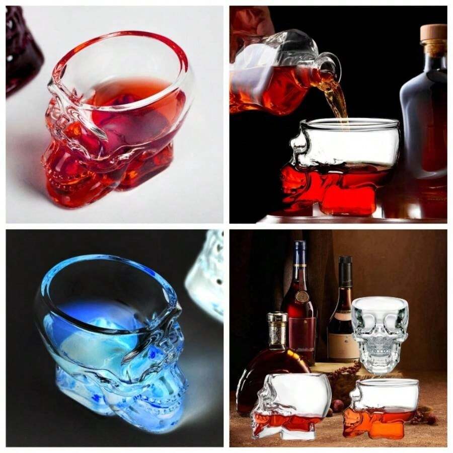 Glass Novelty Skull Shot Glass Whiskey Halloween Skull Glass Wine Glass Decorative Halloween Drinkware Vodka, And Cocktail Holiday Gifts - 2.6 Oz, Set Of 2 - 不保密 - 查看 1
