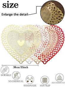 1-200pcs Gold Heart-Shaped PVC Placemats, Washable, Easy To Clean, Wipe-Clean, Non-Slip, Holiday Wedding Party Dining Table Decor - Multicolor - View 3