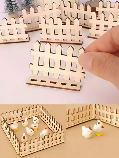 20pcs Wooden Fence Decor, Fairy Miniature Dollhouse Realistic Wooden Fence, DIY Painting Decor Home Garden Small Fence Decor, Birthday Wedding Party Scene Decor, Room Decor