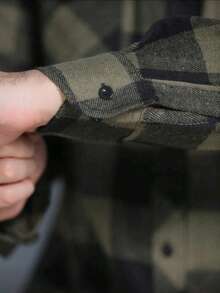 Men's Long-Sleeved Plaid Flannel Dress Shirt, Regular Fit, Buttons Down The Front, With Pocket. - xanh quân đội - Xem 4