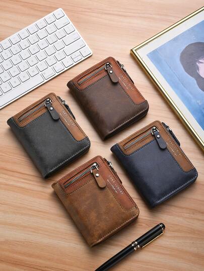 新款男士短款拉链钱包，多卡位大容量卡包，便携式