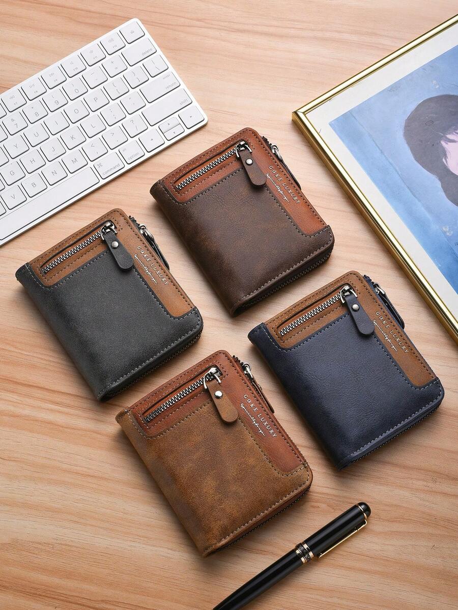 New Men's Short Zipper Wallet, Multi-Card Slots Large Capacity Card Holder Portable,Fathers Day Gifts