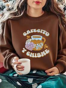 Mexican Q Version Element Printed Sweatshirt, Sweatshirt With Directional Print, Sports Shirt, Autumn And Spring Round Neck Casual Pullover, Women's Sweatshirt, Loose And Comfortable Valentine Sweatshirts - Green - View 9