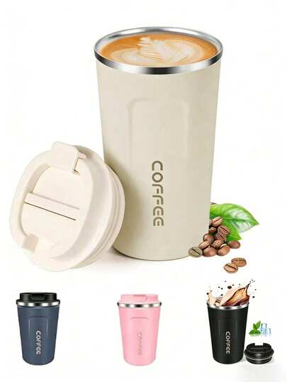 1pc Reusable Travel Coffee Cup, Leak-Proof, Stainless Steel Vacuum Insulated Mug With Lid, Suitable For Hot & Cold Drinks, Spill-Proof, Reusable, Ideal For Commuting, Daily Use, Travel And Gifting, Back To School Water Bottle
