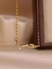 1 chiếc mặt dây chuyền đá Zirconia hình chữ "Tình yêu" kiểu Ả Rập sang trọng, trang sức nữ quyến rũ, dây chuyền thép không gỉ, phụ kiện đôi cho đám cưới, quà tặng tình yêu. - Vàng - Xem 1