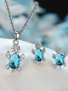 1 Set Turtle Necklace And Earrings, Fashionable And Cute Style, Suitable For Kids Various Banquets And Dinner Events - Set - View 9