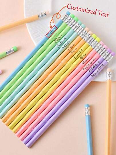 Customized Text Logo Macaron Triangle Wooden HB Pencil With Eraser, Suitable For Drawing, Learning, Stationery, Back To School, School Supplies, Office, Classroom, Teacher Gift, Dorm, Suitable For Boys, Girls, Teens