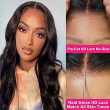 28 Inch Wig Brazilian Virgin Hair 13x4 13x6 Body Wave Frontal Lace Wig 200% Density HD Lace Front Wigs Human Frontal Hair 1B Natural Black Pre Plucked 5*5 Glueless Put And On Blended Hair Wigs For Women Wave Natural Hairline - Natural & Black - View 5