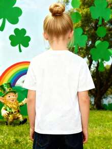 Disney St. Patrick's Day-Themed T-Shirt, Disney Princess Ariel Lettering Print Girls' T-Shirt. Made Of Soft, Comfortable 100% Cotton Fabric That's Breathable And Durable. Spring/Summer Children's T-Shirt, Unisex For Boys And Girls. Perfect As A Gift For Little Ones. - White - View 2