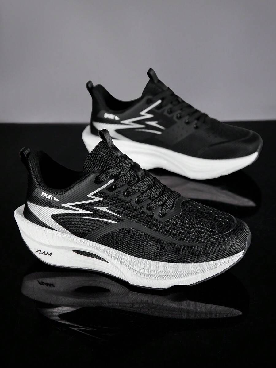 Men's Breathable Mesh Round Toe Casual Lace-Up Athletic Sneakers, Thick Sole Lightweight Running Shoes Suitable For Daily Walking And Tennis