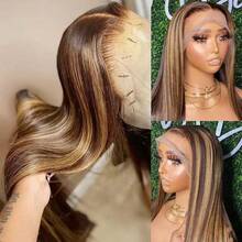 Brazilian Long Highlight Ombre Lace Front Wig Straight Human Blended Hair Wigs 200% Density 13x6 13x4 5x5 Lace Front Wig For Women 13x6 13x4 5x5 Lace Frontal Closure Wig Pre Plucked Tiny Knots Natural Hairline With Baby Hair 8-34 Inches - S4/27 - View 9