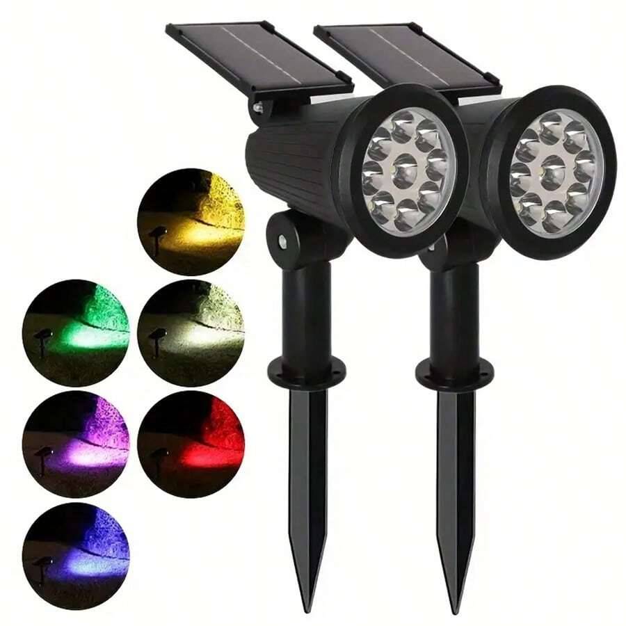 1pc/2pcs 9 LED Solar Spot Light Outdoor Waterproof Spotlights Solar Garden Lights Landscape Lighting Decoration Pathway Lawn Lamp - Black - View 1