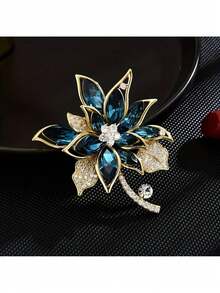 1pc Elegant Blue Floral Brooch With Rhinestones - Luxurious Alloy Brooch For Women's Clothing, Bags, And Accessories - Perfect For Gifts And Parties, Party Accessories |       Floral Design |       Exquisite Craftsmanship, Jewelry Brooch - 彩色 - 查看 2