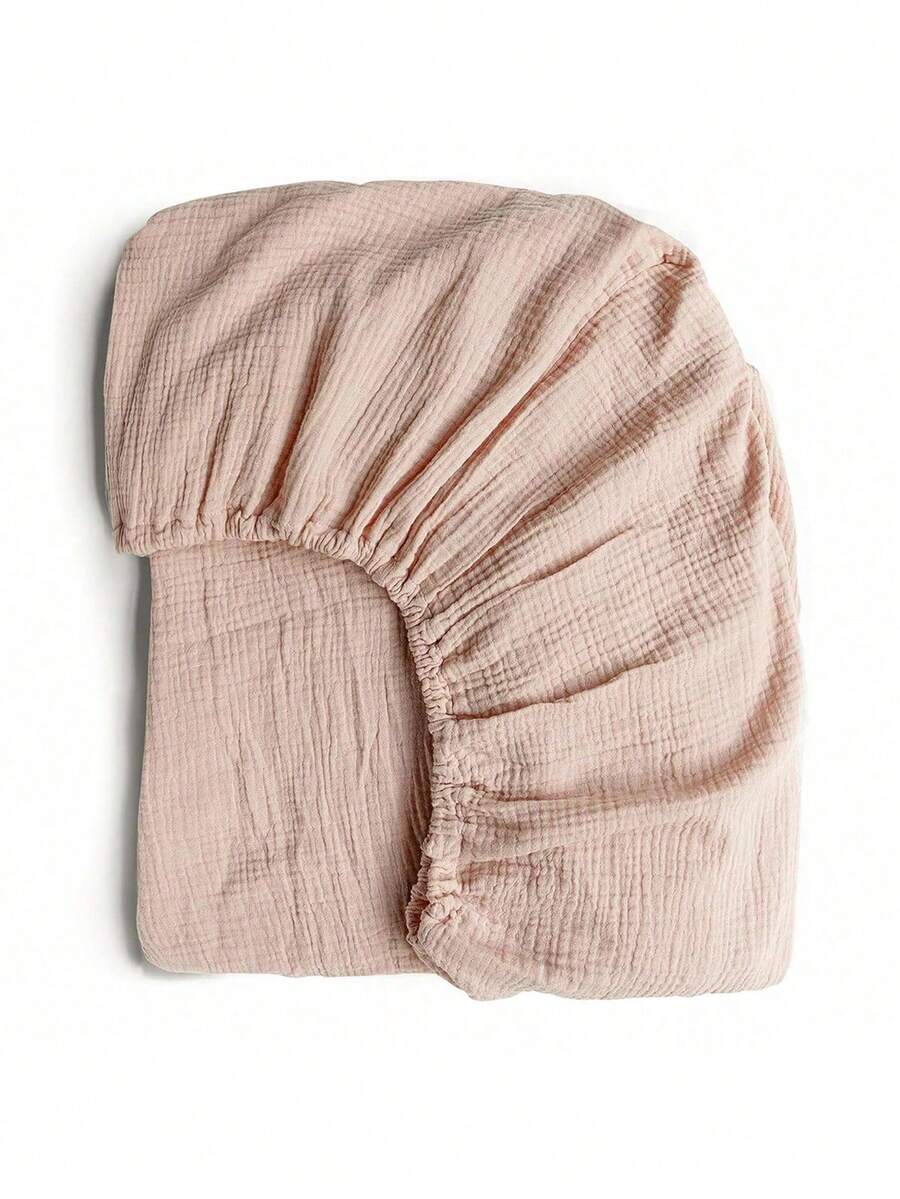 1PC Gauze Baby Crib Sheet | Summer Thin Breathable Ruffled Crib Bedding | Soft All-Season Newborn Crib Mattress Cover - Plain-colored Baby Cradle Fitted Sheet - View 1