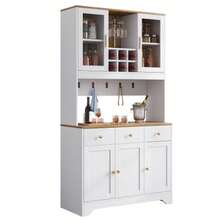 Sideboard, Tall Cabinet In White Wood Grain, 94.5 X 30 X 175.5 Cm, For Living And Dining Room - White - View 3