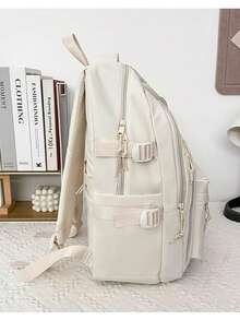 简约女士背包，新款纯色书包，大容量旅行背包，适合大学生/高中生/初中生，休闲旅行包 - 彩色 - 查看 4