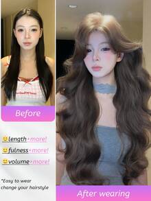SHUDUO 1 Piece Synthetic Heat Resistant Curly Brown Wig, Center Parted, Made Of Fiber For Everyday Use, Natural And Realistic Wig (Accessories Not Included) - Brown - View 5