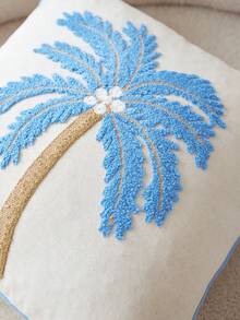 1 pieza Funda de cojín decorativa con bordado minimalista moderno de árbol de coco en color azul, adecuada para decoración interior, funda de cojín para todas las estaciones, sin incluir el relleno del cojín - Azul - Ver 5