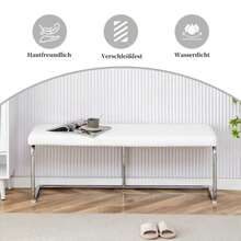 White Leather Bench With Chrome Frame – Modern 130cm Bench For Dining Room, Hallway And Living Room - White - View 3