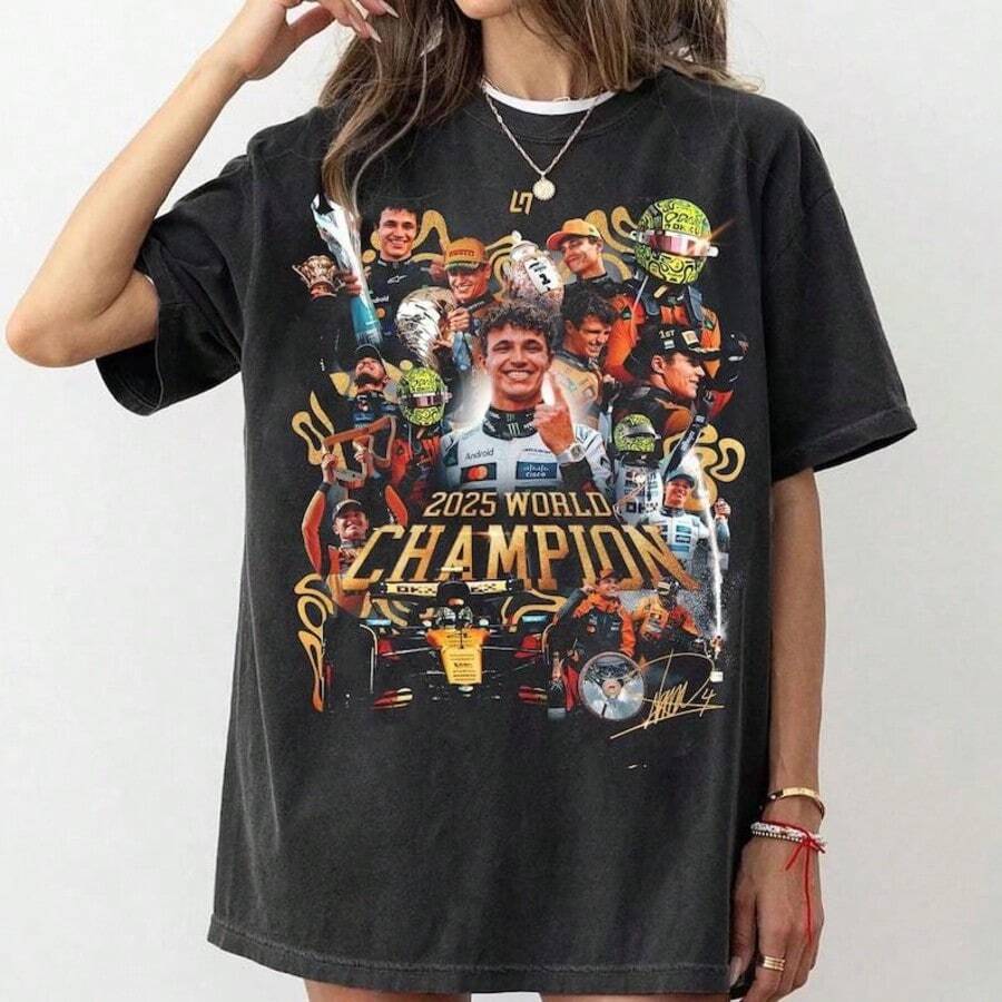 Vintage Racing Shirt, 2025 World Champion Tee,  Fan Gift, Unisex Graphic T-Shi - 黑色 - 查看 1
