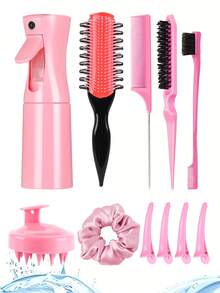 1/2/3/4/5/6/11/12件套全新9排梳子美发梳套装，侧槽设计增强卷发和分叉效果，干湿两用8齿梳，（6.8盎司/200毫升）多功能小型高压连续喷雾保湿旅行化妆水瓶 - 彩色 - 查看 14