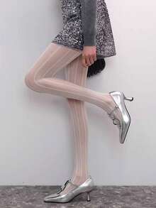 1 par de medias opacas blancas de diseño de alta gama y moda, adecuadas para primavera/verano - Multicolor - Ver 4