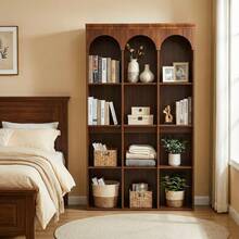 LITTLE TREE 70.9" Tall Arched Bookcase, 5-Tier Freestanding Wooden Bookshelf, Mid-Century Modern Farmhouse Open Library Book Shelving Unit For Living Room, Home Office, Walnut Brown - 棕色 - 查看 4