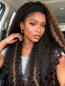 DZfirst Tóc giả mềm mại, xoăn nhẹ, dài 22-30 inch, kiểu tóc Afro Puff kèm băng đô, tóc tết ombre nâu, đuôi tóc xoăn co giãn độc đáo, chất liệu tổng hợp. - Nhiều màu - Xem 2