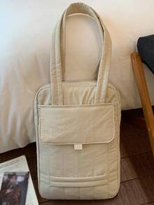 Large Capacity Quilted Solid Color Laptop Bag, 11 Inch Minimalist Flip-Cover Handbag, Nylon Material, Multiple Colors Available, Built-In Laptop Compartment, Main Compartment + Front Flap Pocket Design, Notebook Briefcase, Business & Casual Dual-Use, Suitable For Work Commute, Student Classes, Lightweight & Practical Multipurpose Tote - Multicolor - View 9