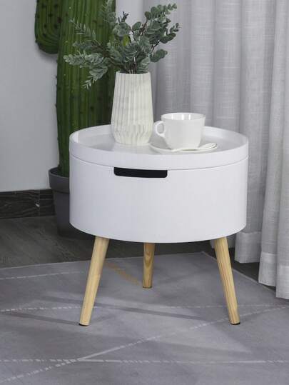 Ein kleiner Holztisch/Couchtisch/runder Nachttisch/Beistelltisch mit abnehmbarem Tablett, geeignet für das Wohnzimmer, Couchtisch, runder Beistelltisch, Nachttisch im modernen minimalistischen Stil, geeignet für Wohnzimmer, Schlafzimmer, Sofa, Beistelltisch, Wohnzimmer-Beistelltisch.