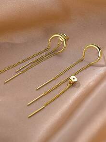 1对S925纯银个性化链条流苏耳环，女士时尚百搭长款耳环，独特清新优雅的节日礼物 - 流蘇 - 查看 11