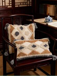 1件/2件套三角形菱形图案抱枕套，摩洛哥簇绒刺绣带流苏装饰，波西米亚风格，适用于客厅、卧室、沙发、长椅、家居装饰、汽车腰垫，30*50厘米，45*45厘米，季节性使用（不含枕芯） - 彩色 - 查看 12