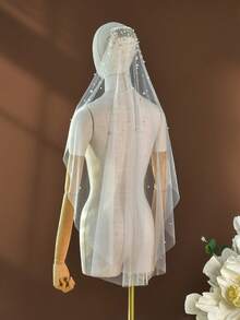 1 Stück funkelnder Kristall & Kunstperlen Brautschleier, Fingerspitzen- & Kathedralenlänge, geeignet für Hochzeit, Junggesellinnenabschied, Brautmodenausstellung, inklusive Metallhaarklammer - A - Übersicht 11