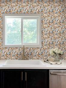 1/12/24 PCS Glossy Self-Adhesive Tile Wall Stickers - 20cm X 20cm, Waterproof, Easy To Install, For Kitchens, Bathrooms, RVs, Bedrooms, Etc., Vintage Wall Decor, Home DIY Decoration, Multiple Styles - Multicolor - View 5