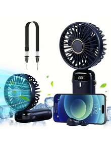 Handheld Fan With 5000 MAh Battery Max 48 Hours Runtime,Pocket Fan Portable Battery Operated Or USB Powered Fan,5 Speeds,Mini USB Portable Foldable Rechargeable Fan, Summer Gift,With Aromatherapy Tablets - 藍色 - 查看 8