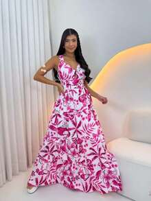 Women's Long Dress With Butterfly Knot - 粉紅印記 - 查看 3