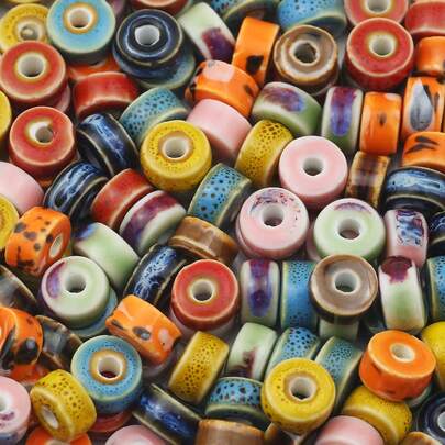 5pcs Colorful Flat Round Ceramic Spacer Beads, DIY Jewelry Making Necklace Bracelet Earrings, Printed Ceramic Round Flower Beads Handmade Spacer Beads