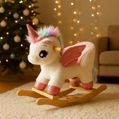 Silla Mecedora Montable de Madera con Peluche para Bebe y Niños Peluche Asiento Mecedor para Bebe Montable de Animal (Rosa),40793445