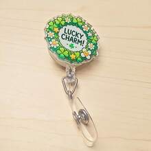 St. Patrick's Day Retractable Badge Reel With Lucky Clover, Rainbow, Coins, Leprechaun Designs, Suitable For ID Card Holders, Holiday Gifts - Multicolor - View 19