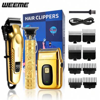  WEEME Men's Grooming Kit (3pcs/2pcs/1pc) - T-Blade Trimmer, Beard Trimmer And Electric Hair Clipper - Sharp, Cordless, USB Rechargeable, Multi-Functional Set, Suitable For Home And Travel - Perfect Gift For Father's Day, Christmas Or Daily Grooming