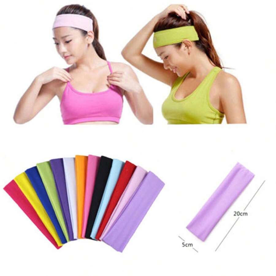 13PCSUnisex Yoga Hair Band Sports Headband Women Cotton Knotted Turban Head Warp Hair Band Men Wide Elastic Yoga Sport Headband Women - Multicolor - View 1