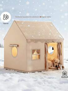 PETSIN Lettino per cani e gatti in tessuto (rimovibile, robusto e caldo), tappetino riscaldato per uso interno ed esterno, cuccia per gatti semi-chiusa, letto per animali domestici autunnale e invernale, morbido e confortevole, rimovibile e lavabile, cuccia/divano per animali domestici di piccola/media/grande taglia, regalo per compleanni/Natale - Cachi - Visualizzare 1
