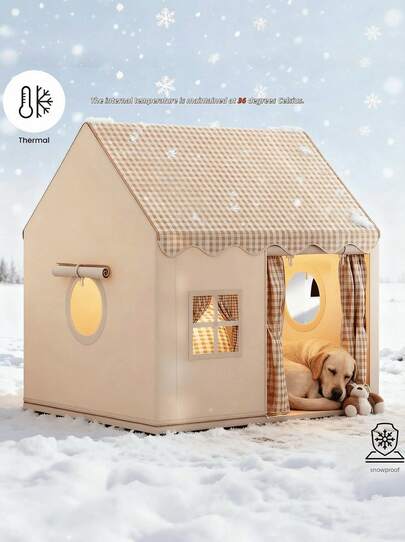 PETSIN Fabric Dog & Cat Bed House (Detachable, Sturdy & Warm), Winter Warm Heated Pad For Indoor & Outdoor Use, Semi-Enclosed Cat Bed, Pet-, Autumn & Winter Pet Bed, Warm & Comfortable Removable & Washable Small/Medium/Large Pet Sofa Kennel, Birthday/Christmas Gift