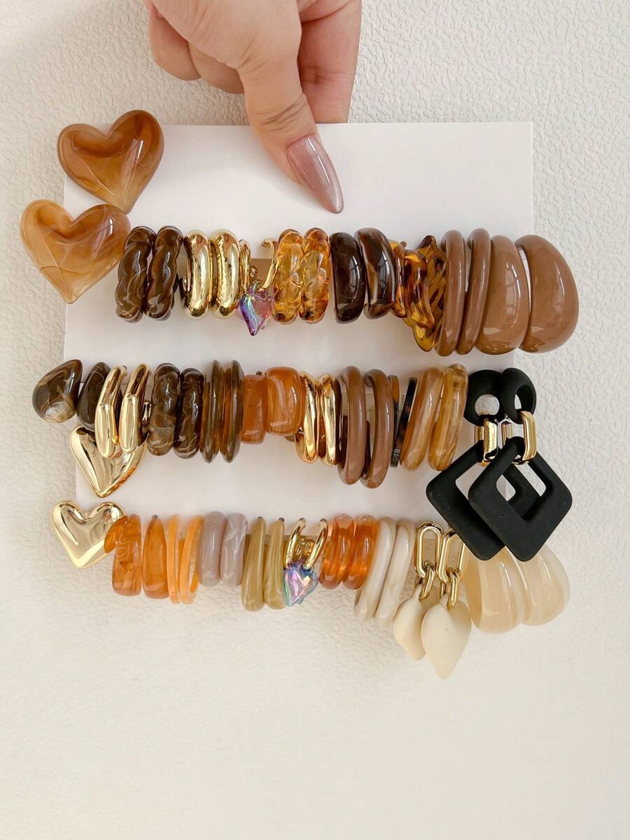 1-10 Pairs Random Water Drop & Heart Shaped Retro Y2K Acrylic Exaggerated Fashion Earrings Set, Blind Box Combination, Gift For Women, Mother's Day, Valentine's Day, Christmas, New Year, Daily Wear - Multicolor - View 1