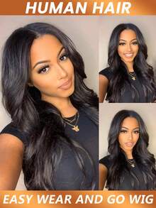 Peluca de cabello humano ondulado con parte en V, densidad del 150%, sin pegamento, fácil de usar, adecuada para uso diario de mujeres, extensión de cabello invisible - Natural Black - Ver 5