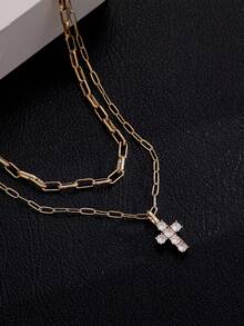 Set de 2 collares con colgante de cruz con capas de cristal - Amarillo Oro - Ver 2